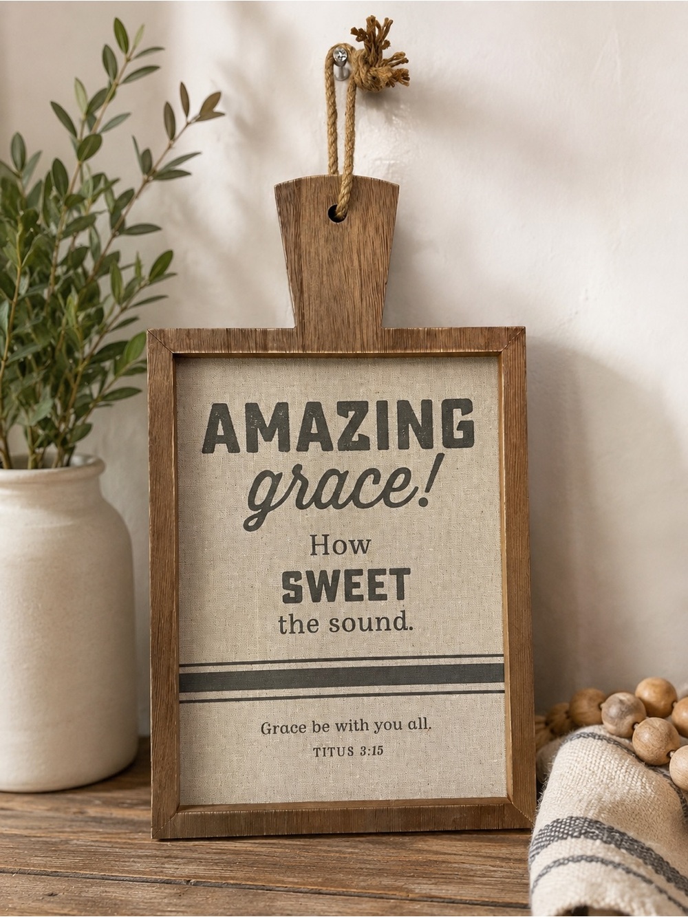 Amazing Grace Framed Wood Sign - Neutral